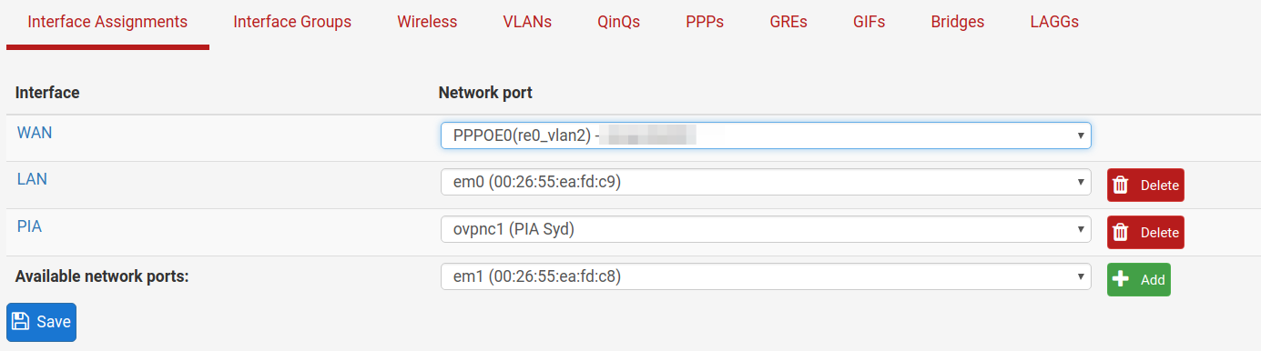 pfSense TPG setting of WAN interface to VLAN